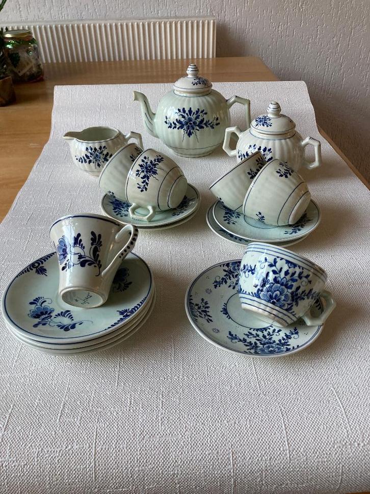 Antiek theeservies Delfts blauw Midlum 400 HB, Antiek en Kunst, Antiek | Servies los, Ophalen of Verzenden
