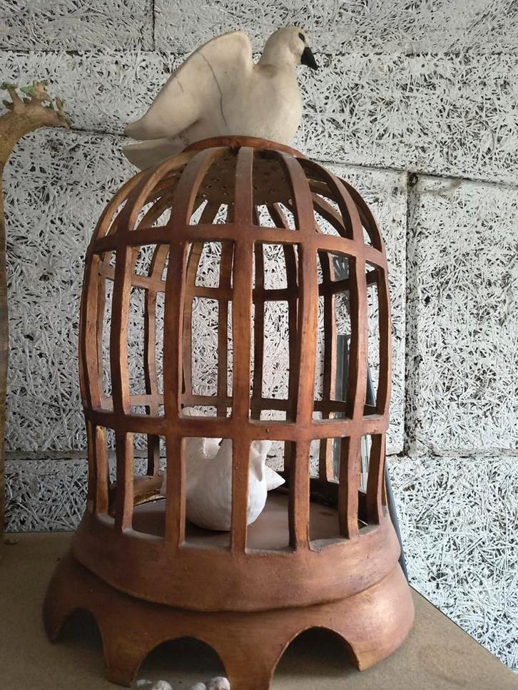 Keramische Vogelkooi met Vogels, Huis en Inrichting, Woonaccessoires | Overige, Gebruikt, Ophalen