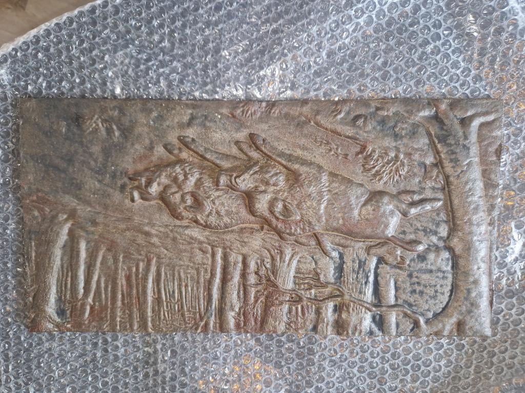 Antieke wandbord 'Jachttafereel' brons, Ophalen of Verzenden