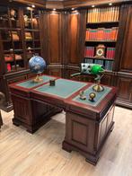 Engels bureau mahoniehout groen leer gouden bies, Antiek en Kunst, Ophalen