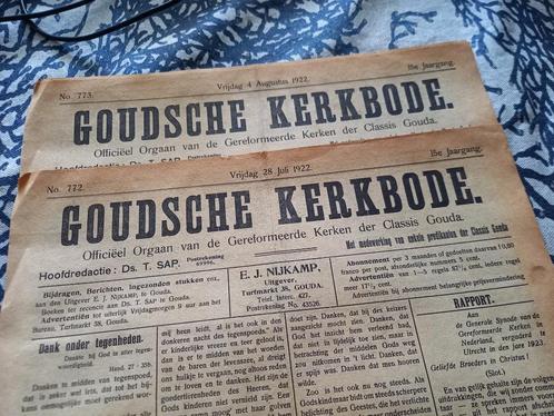 2x GOUDSCHE KERKBODE Gereformeerden GOUDA middenstand 1922, Verzamelen, Tijdschriften, Kranten en Knipsels, Krant, Nederland, 1920 tot 1940