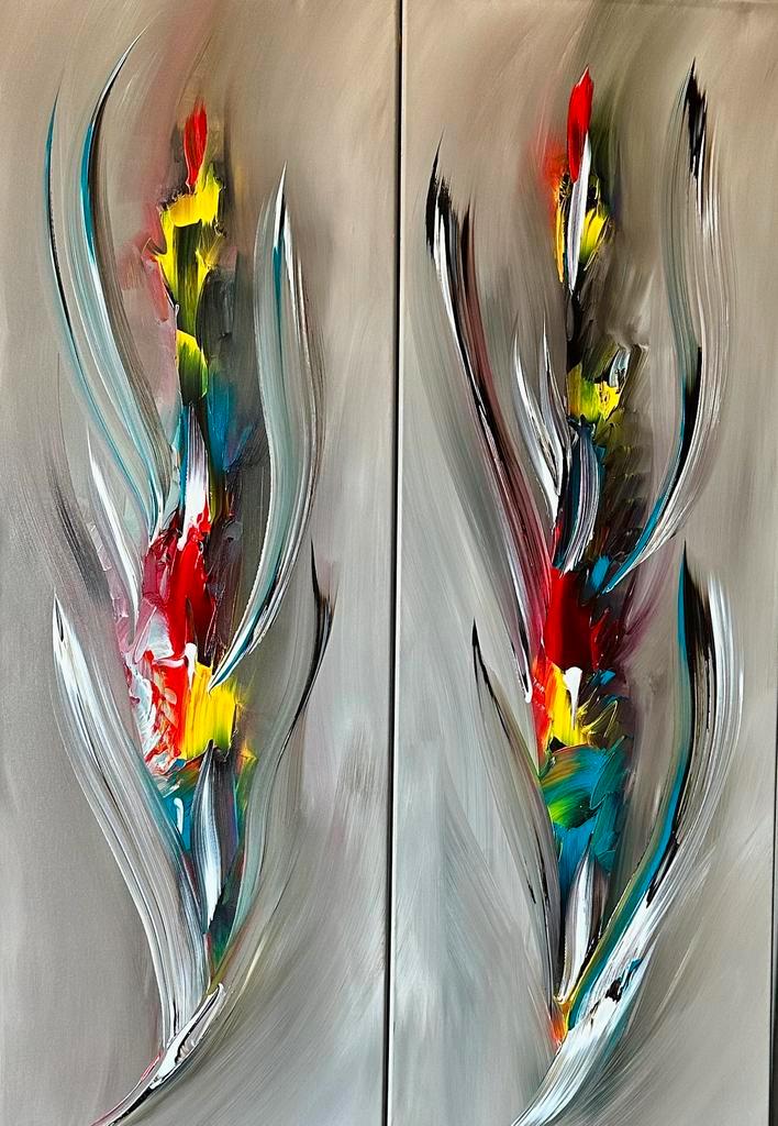 Gena Gennadyj- Twee Luik- Handgeschilderd- Uniek, Antiek en Kunst, Kunst | Schilderijen | Abstract, Ophalen of Verzenden