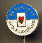 Blauw - Wit afd. klaverjas email zilverkl speldje( W_098 ), Verzenden, Zo goed als nieuw, Sport, Speldje of Pin