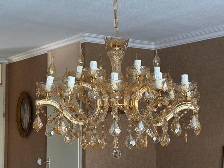 3 stuks kroonluchters goud glas, Huis en Inrichting, Lampen | Kroonluchters, Zo goed als nieuw, Glas, Ophalen
