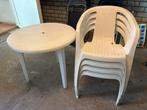 Tuinset - Tafel en 4 stapelbare stoelen, Ophalen, Gebruikt, Plastic, Stapelbaar