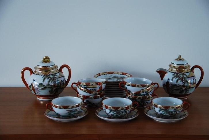 Antiek Satsuma Japans servies (24-delig), Antiek en Kunst, Antiek | Porselein, Ophalen of Verzenden