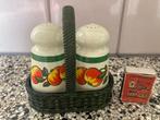Emsa vintage plastic peper & zout stelletje in groen mandje, Ophalen of Verzenden, Zo goed als nieuw