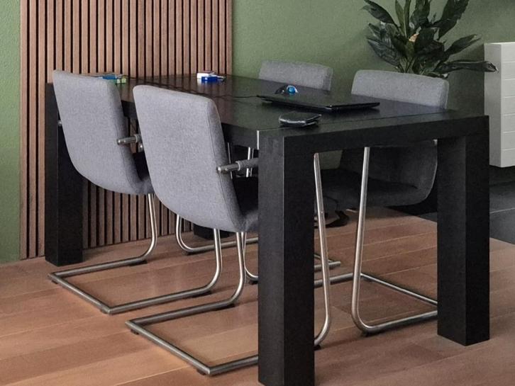 Vier comfortabele eetkamerstoelen, Huis en Inrichting, Stoelen, Gebruikt, Vier, Stof, Grijs, Ophalen