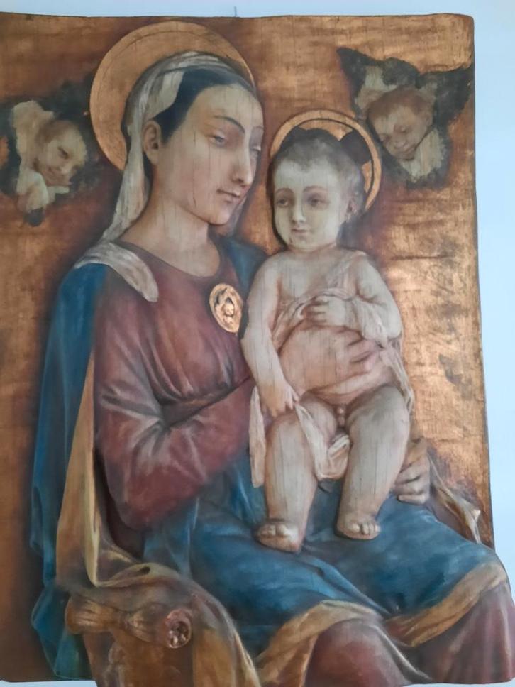 Terracotta icoon Maria met kind, klooster afkomst, Antiek en Kunst, Kunst | Beelden en Houtsnijwerken, Ophalen