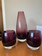 Vintage Scandinavische  vaas en theelichthouders, Gebruikt, Overige kleuren, Ophalen of Verzenden, Glas