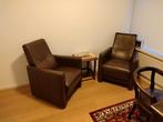 2 bruine lederen fauteuils, Huis en Inrichting, Fauteuils, Ophalen, Zo goed als nieuw, 50 tot 75 cm, Leer