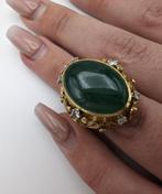 Antiek Jadeite ring 14kt goud met 6 diamanten certificaat b3, Goud, Met edelsteen, Ophalen of Verzenden, Ring