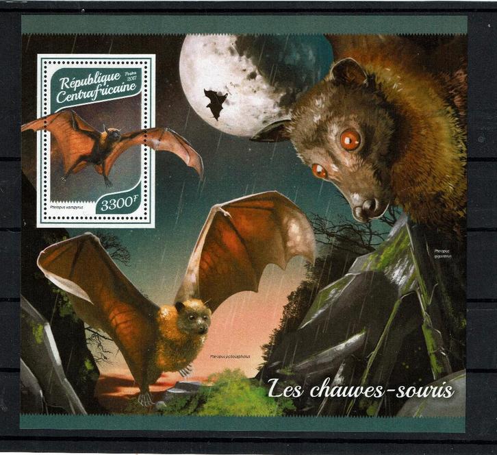 C.AFRIKA 2017 PF BLOK VLEERMUIZEN BATS ZOOGDIEREN WILDLIFE 2, Postzegels en Munten, Postzegels | Thematische zegels, Postfris