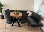 Complete eettafel met leren hoekbank en 3 stoelen, Huis en Inrichting, Complete eetkamers, Ophalen of Verzenden, Zo goed als nieuw