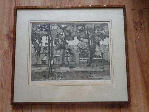 Wim Bos boerderij Vaartweg 200 hilversum Ets, Antiek en Kunst, Kunst | Etsen en Gravures, Verzenden