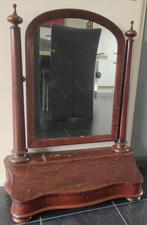 Antieke kapspiegel kantelspiegel mahoniehout met opberg vak, Ophalen, Rechthoekig, 50 tot 100 cm, Minder dan 100 cm
