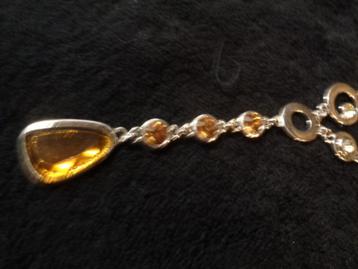 zilverkl ketting met amberkl kristal /geslepen glas nr k5829