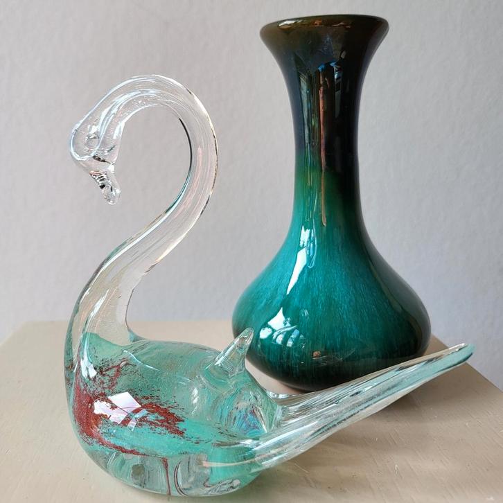 Blauw rode glazen murano zwaantje, Antiek en Kunst, Antiek | Glas en Kristal, Ophalen of Verzenden