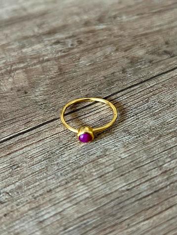 Vergulde Échte Zilveren Ring met Échte Robijn | zie details beschikbaar voor biedingen