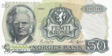 NORGES BANK 50 KRONER 1980 Prachtig BILJET beschikbaar voor biedingen