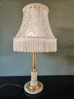 Tafellamp marmer met messing & kap met franjes, vintage, Ophalen of Verzenden, Gebruikt, Overige materialen, 50 tot 75 cm