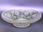 Fruitschaal schaal antiek helder glas gravering rond 33 cm, Ophalen of Verzenden