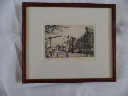 ets dordrecht damiatebrug Maarten Langbroek gesigneerd, Antiek en Kunst, Kunst | Etsen en Gravures, Ophalen of Verzenden