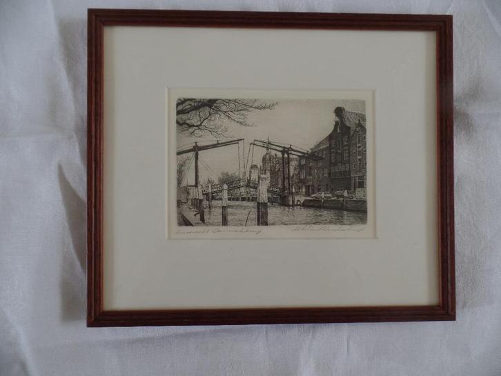 ets dordrecht damiatebrug Maarten Langbroek gesigneerd, Antiek en Kunst, Kunst | Etsen en Gravures, Ophalen of Verzenden