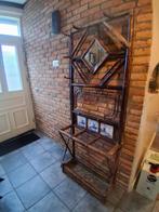 Antieke Franse kapstok met Delfts blauw en spiegel, Huis en Inrichting, Ophalen of Verzenden, Gebruikt, Hout, Staande kapstok