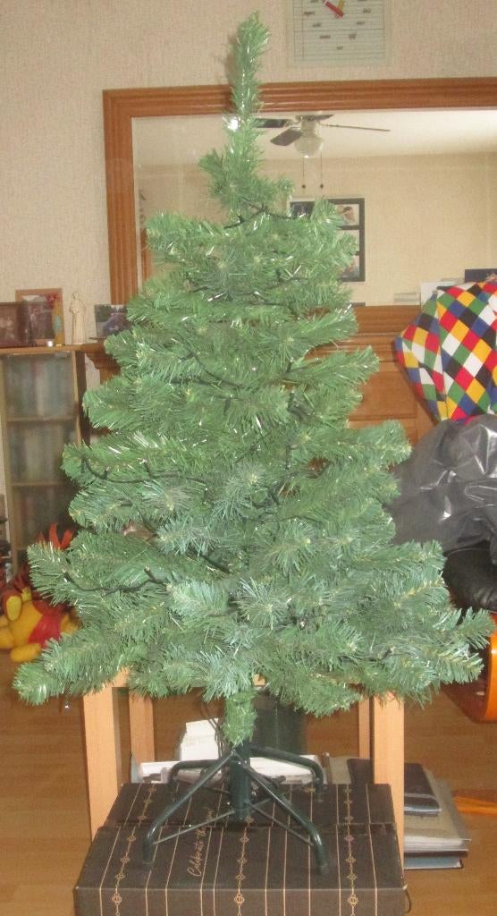 Kerstboom (1.20 cm) + versiering en verlichting, Ophalen, Gebruikt