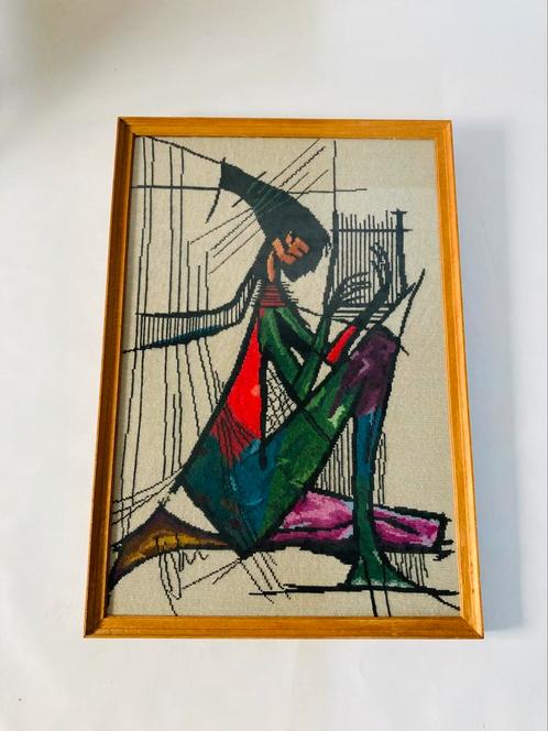 Grote vintage lijst met borduurwerk, Antiek en Kunst, Kunst | Schilderijen | Abstract, Ophalen
