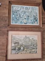 Anton Pieck tekeningen ingelijst, Antiek en Kunst, Ophalen of Verzenden