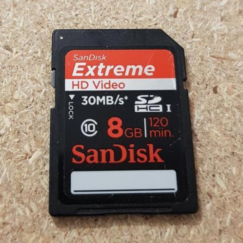 Sandisk Extreme 8GB 30MB/s SD geheugenkaart, Audio, Tv en Foto, Fotografie | Geheugenkaarten, Gebruikt, SD, Fotocamera, Ophalen of Verzenden