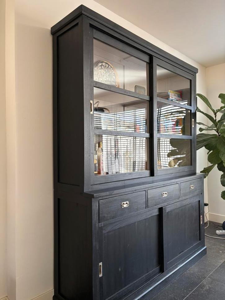 Zwarte teakhouten buffetkast, Huis en Inrichting, Kasten | Buffetkasten, Gebruikt, 200 cm of meer, 150 tot 200 cm, 25 tot 50 cm