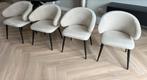 Vrijwel nieuw 4 Westwing eetkamerstoelen beige japandi stof, Ophalen, Hout, Overige kleuren, Zo goed als nieuw