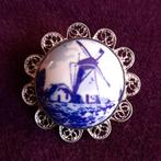 Broche Filigrain Zilver Molen Delfts Blauw, Sieraden, Tassen en Uiterlijk, Broches, Blauw, Zo goed als nieuw, Zilver, Verzenden