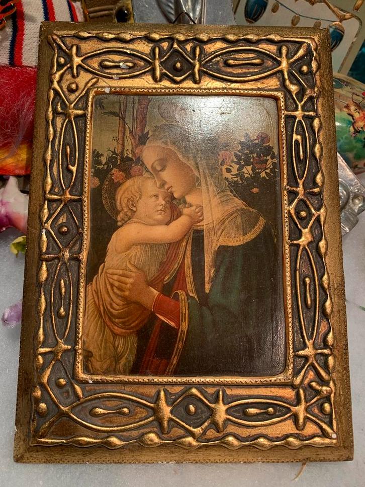 Italiaans reis altaar boisdore met Madonna en kind, Antiek en Kunst, Antiek | Religie, Ophalen of Verzenden