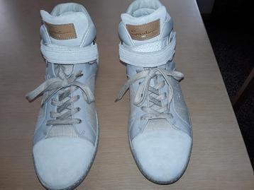 Santoni, als nieuw, lichtgrijze leren sneakers,lage laarsjes beschikbaar voor biedingen