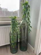 2 groene glazen vazen t.e.a.b!, Huis en Inrichting, Woonaccessoires | Vazen, Ophalen, Minder dan 50 cm, Groen, Glas