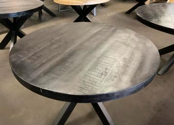 Ronde eethoek tafel zwart mango 150 of 130cm kruis poot beschikbaar voor biedingen