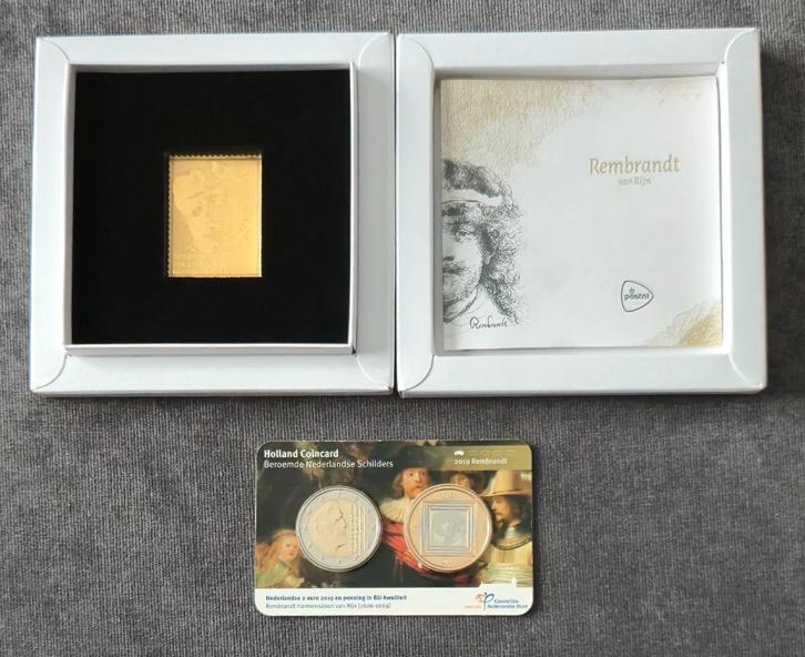 Gouden Postzegel Rembrandt van Rijn + 2 euro coincard BU, Postzegels en Munten, Postzegels | Nederland, Postfris, Na 1940, Verzenden