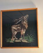 Schilderij rendier in houten lijst vintage, Ophalen of Verzenden