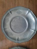 Antiek Tinnen Bord met Bloemenmotief, Ophalen of Verzenden