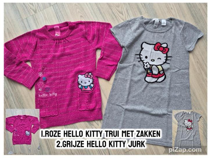 HELLO KITTY ROZE TRUI + GRIJZE HELLO KITTY JURK, Kinderen en Baby's, Kinderkleding | Maat 122, Zo goed als nieuw, Meisje, Jurk of Rok