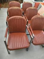 GRATIS! Leren industriële eetkamer stoelen, Huis en Inrichting, Stoelen, Ophalen, Gebruikt, Bruin, Metaal