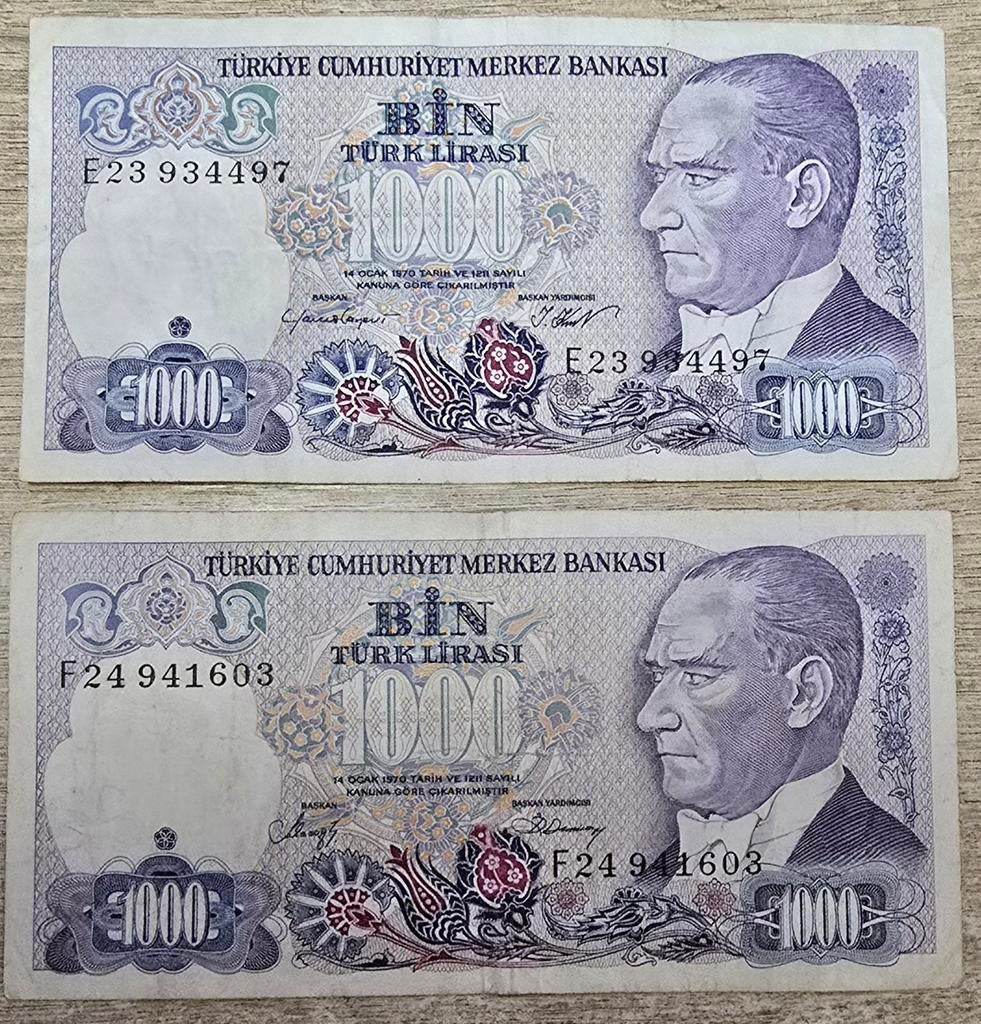 Turkije 2x 1000 lira verschillende handtekeningen, Ophalen, Midden-Oosten