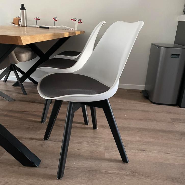 5 Kuipstoelen Wit met Vervangbaar Kussen, Huis en Inrichting, Stoelen, Gebruikt, Vijf, Zes of meer stoelen, Hout, Kunststof, Stof