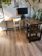 Hoekbureau zwart + bruin - houten blad metalen frame, Ophalen, Gebruikt, Bureau