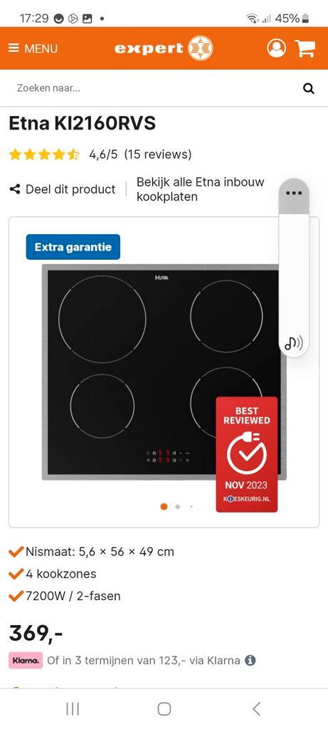 Etna KI2160RVS inductie kookplaat t, Witgoed en Apparatuur, Kookplaten, Nieuw, Elektrisch, 4 kookzones, Ophalen