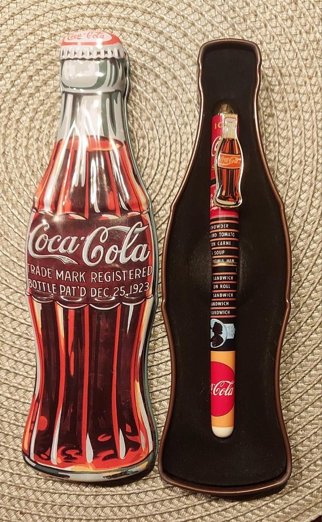 Coca Cola Pen in Verzamelblik, Ophalen, Gebruikt, Gebruiksvoorwerp